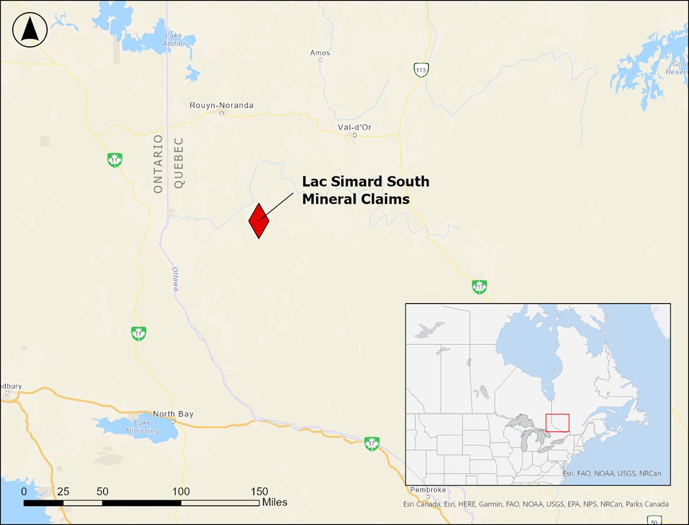 Property Location Map of Lac Simard South in Quebec, Canada