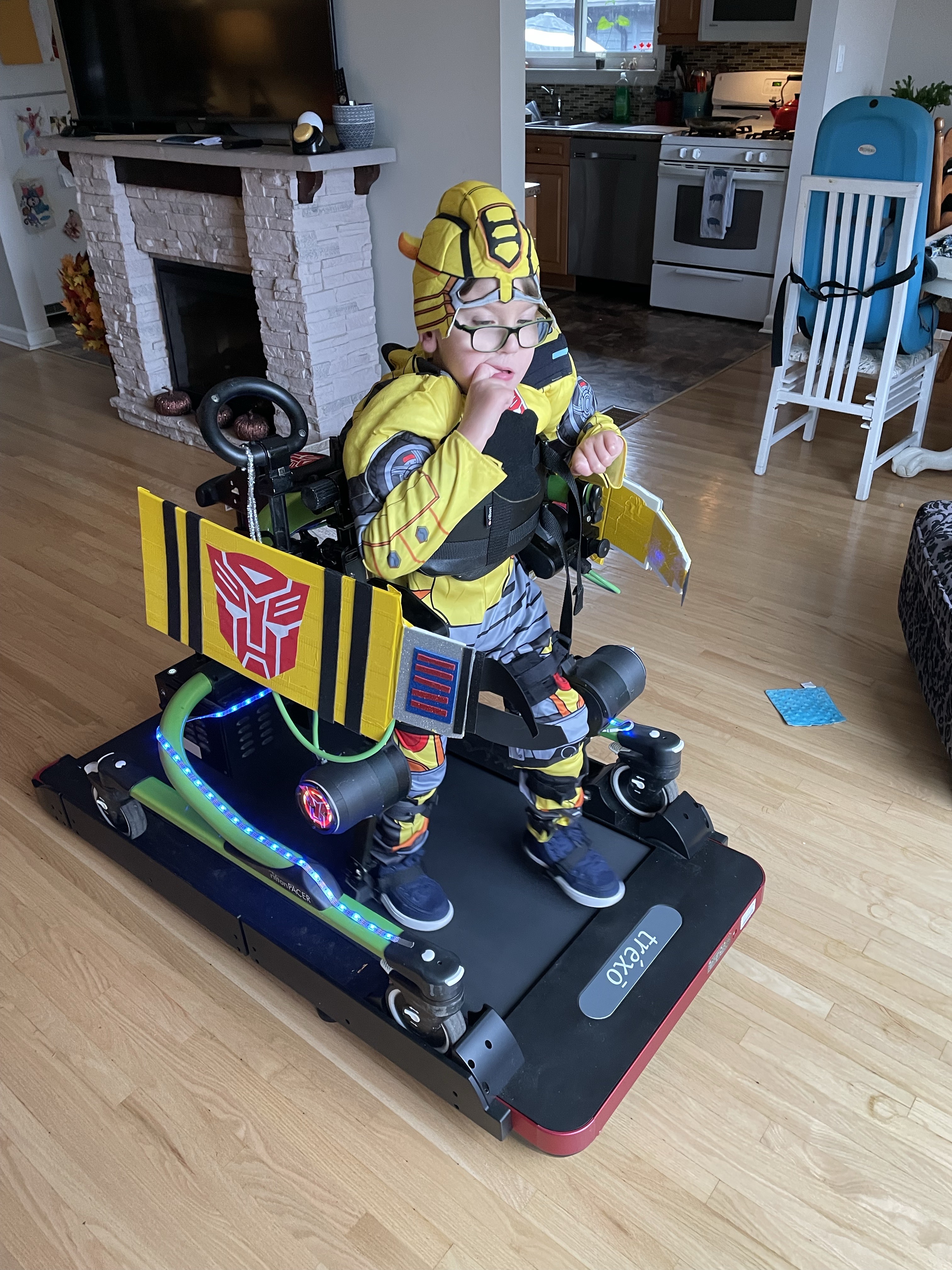 Mitch Robert - One Million Steps Celebration: Photos of Mitch and his Trexo - decked out for Halloween, ready for his Triathlon and a walk outside