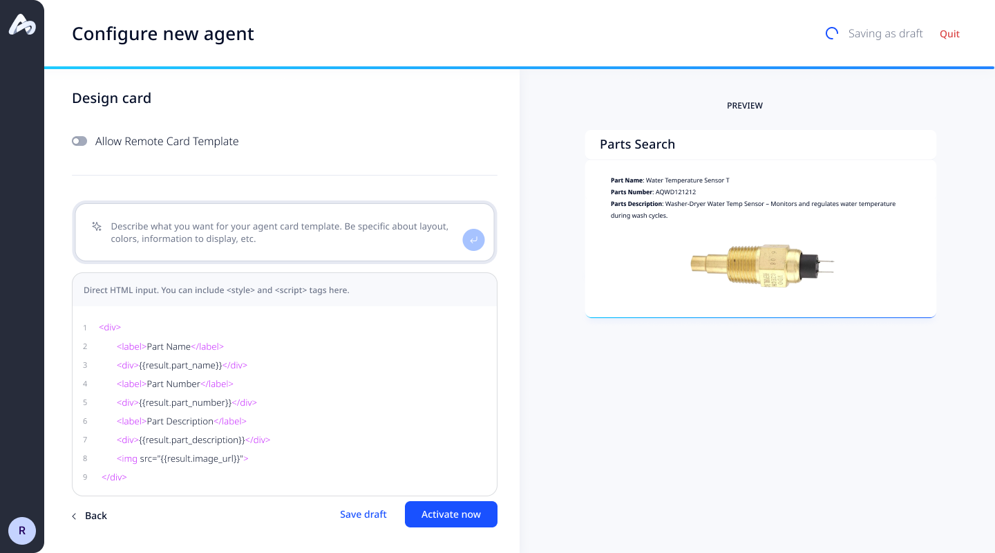 UI to configure an agent