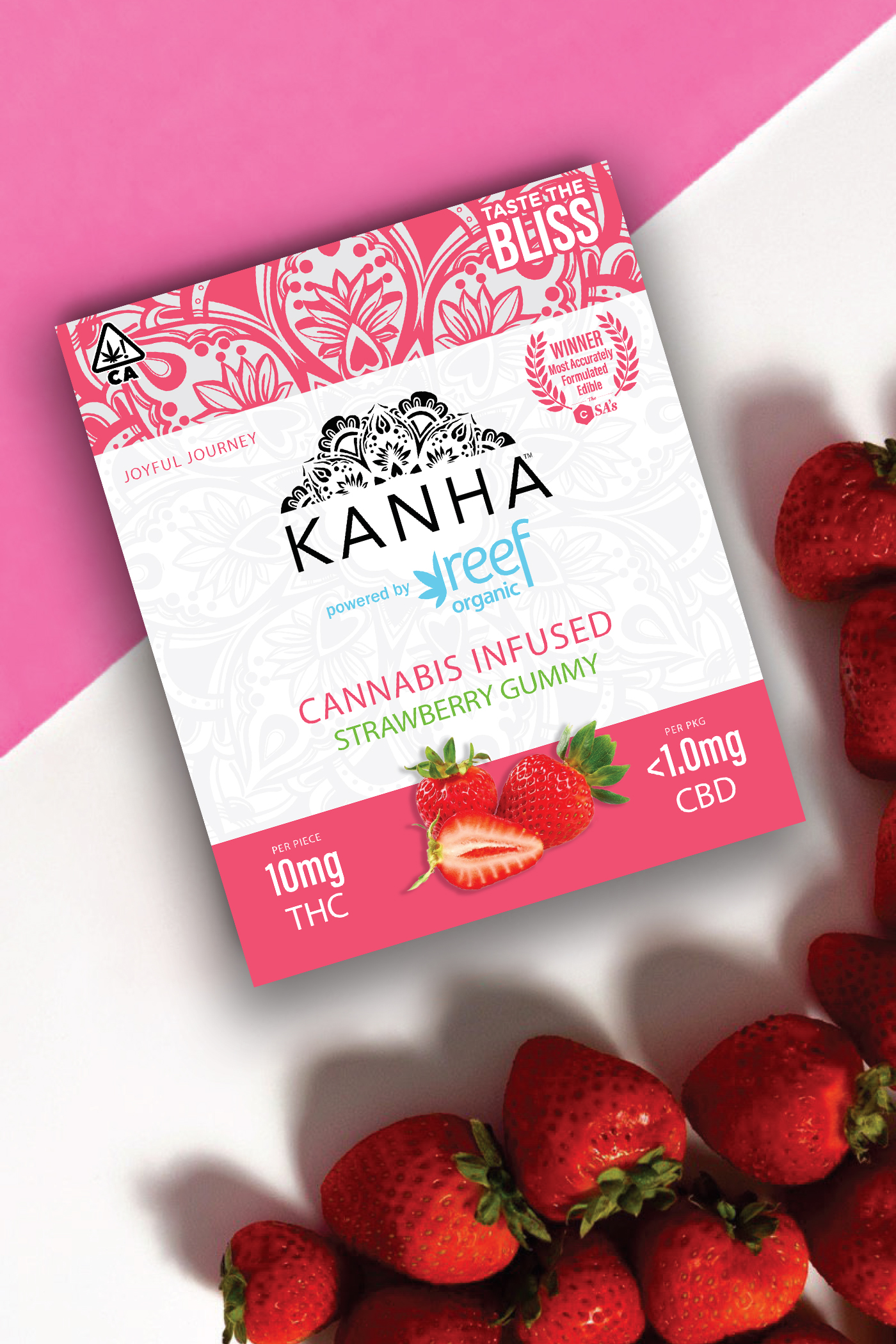 Kanha powered by Reef Organic cannabis infused strawberry gummies
