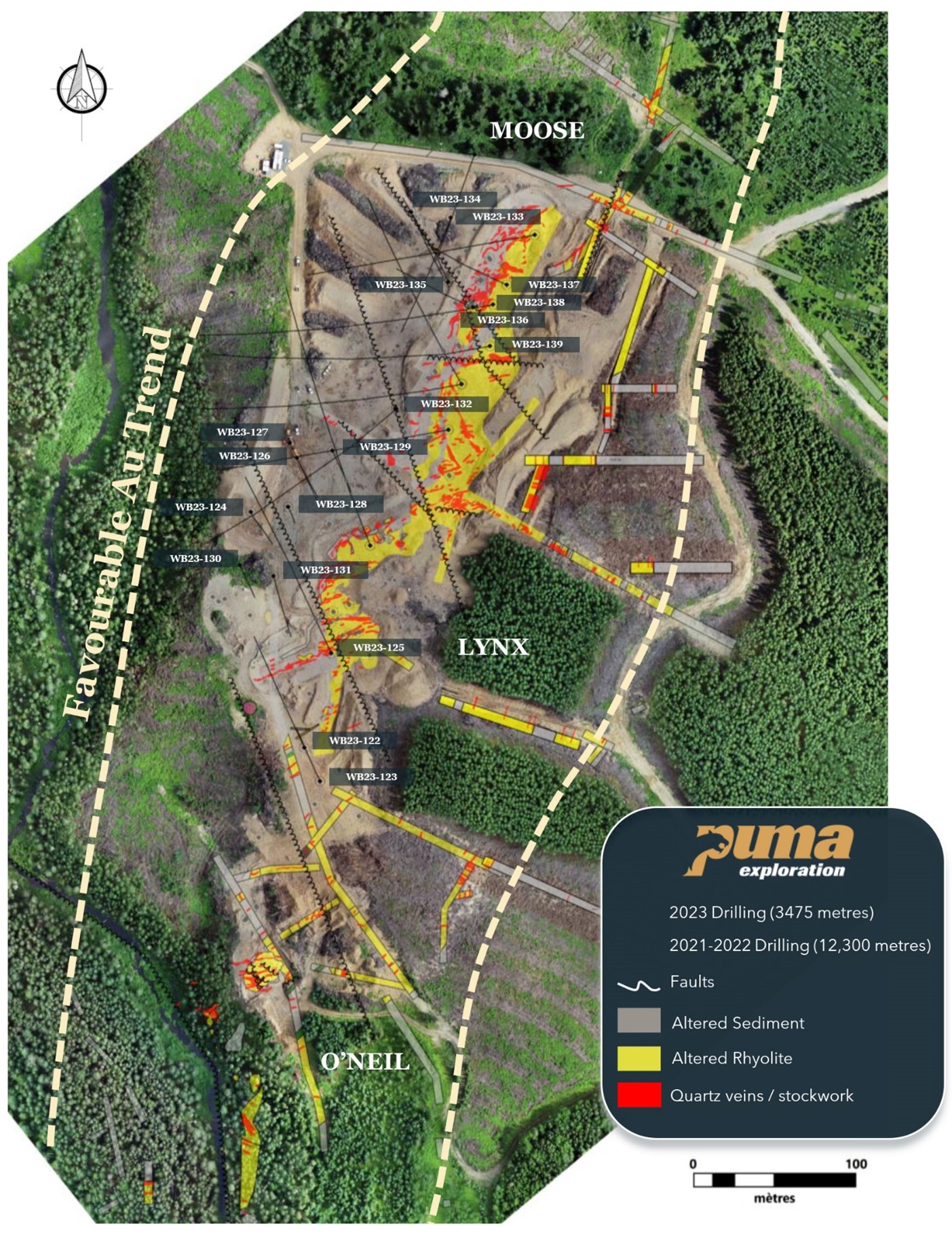 Drill holes location at the Lynx Gold Zone