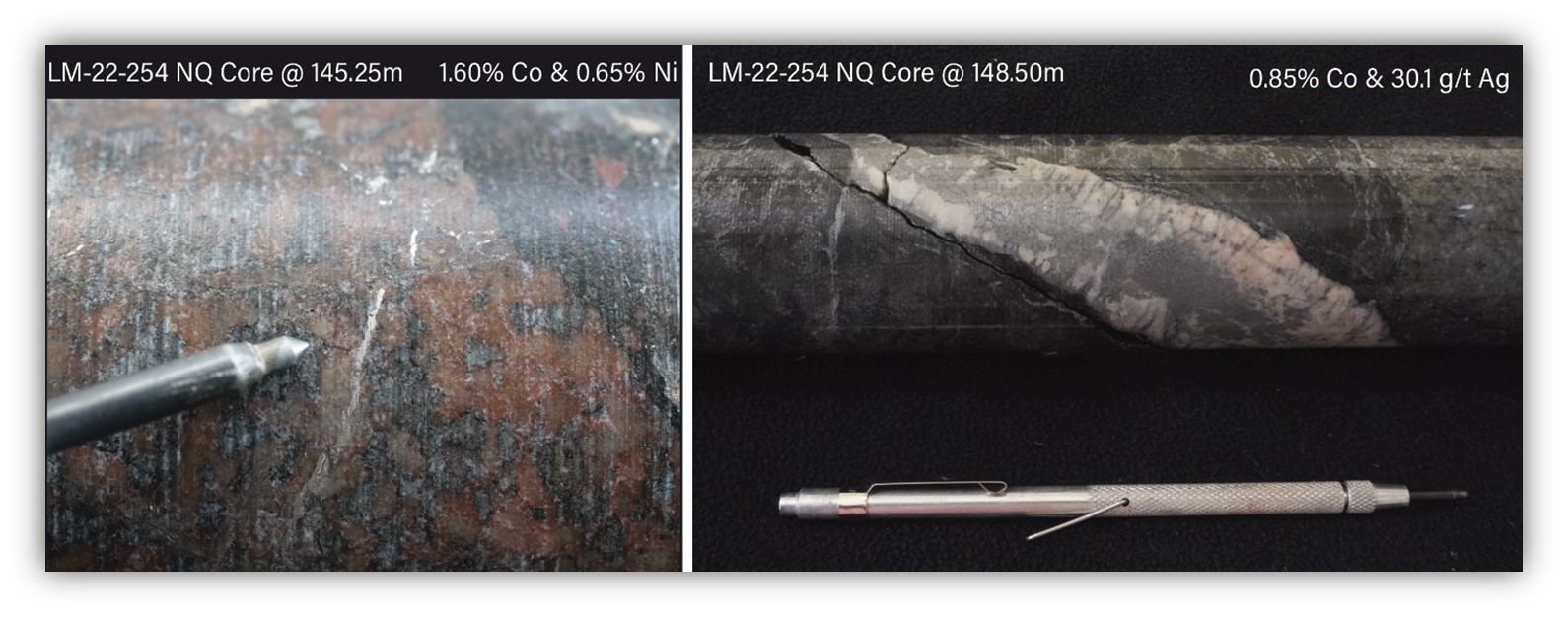 Examples of Cobalt Mineralized Veins from hole LM-22-254