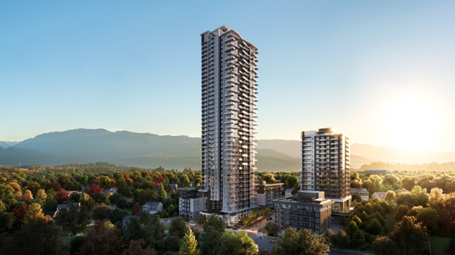 Gardena is a masterplan community in Coquitlam that includes two high-rise condominium towers and two mid-rise rental buildings.