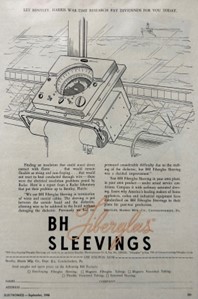 Early advertising from 1946 spotlights BH fiberglass sleeving for home appliance, radios and industrial equipment applications.