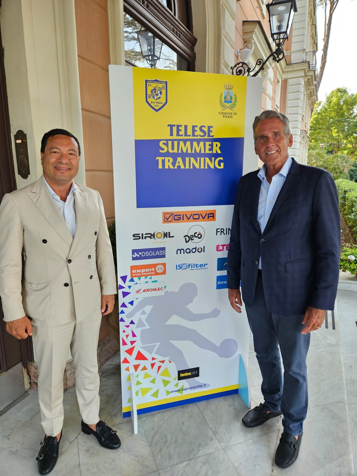 Juve Stabia President Andrea Langella (left) and Brera Holdings Executive Chairman Dan McClory (right) at the Club's summer training camp in July 2024