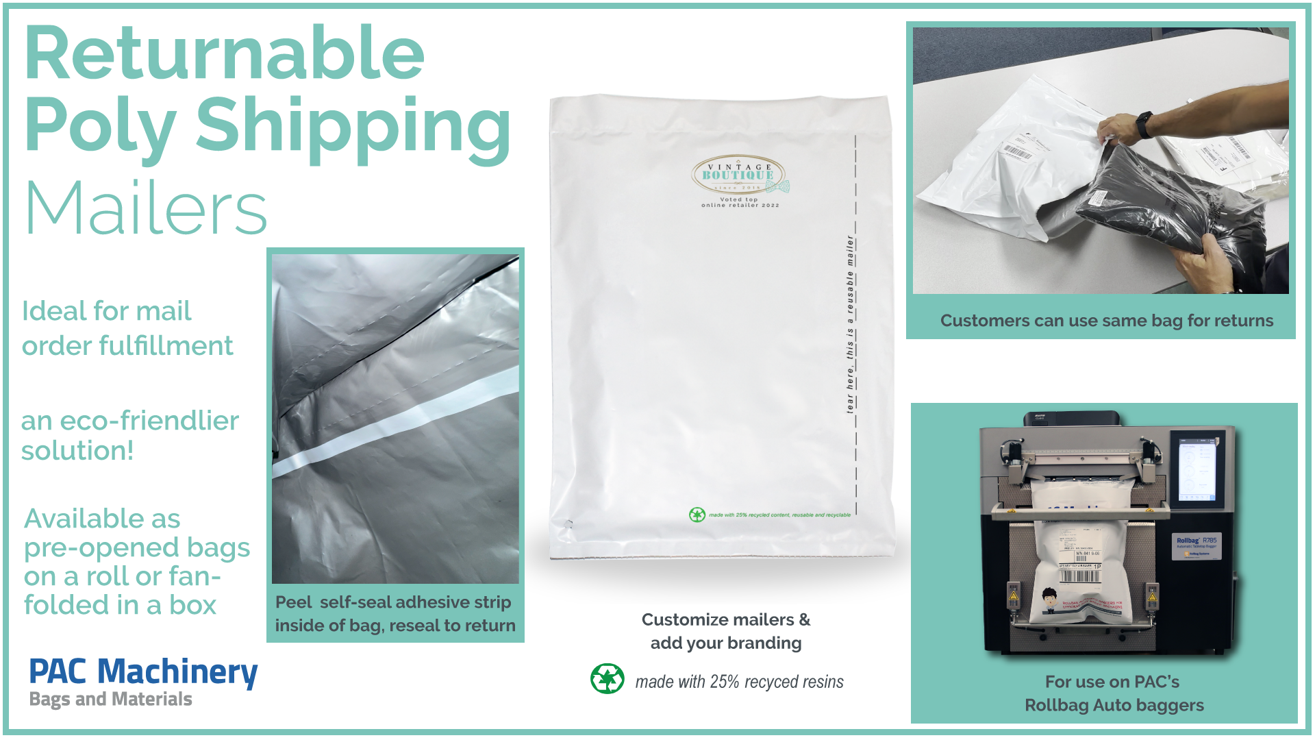 PAC Machinery's NEW Rollbag Brand of Returnable Poly Shiping mailers