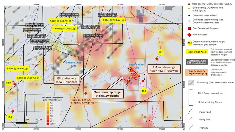 Map of Geochemical Occurrences in the Leckie and Goward Lake Areas of the Strathy Gold Project