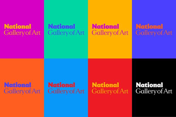 The logo for the National Gallery of Art in the brand color palette.
Courtesy National Gallery of Art and Pentagram