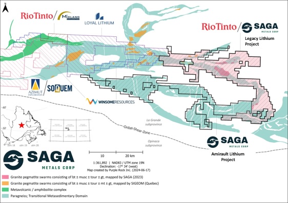 Figure 1: A map of the “Lithium Neighborhood” at the Legacy Lithium Project in Quebec