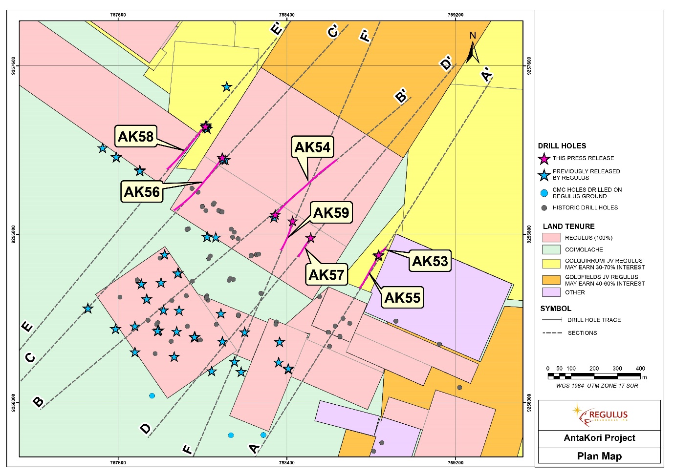  Plan Map showing the location of drill hole collars and traces