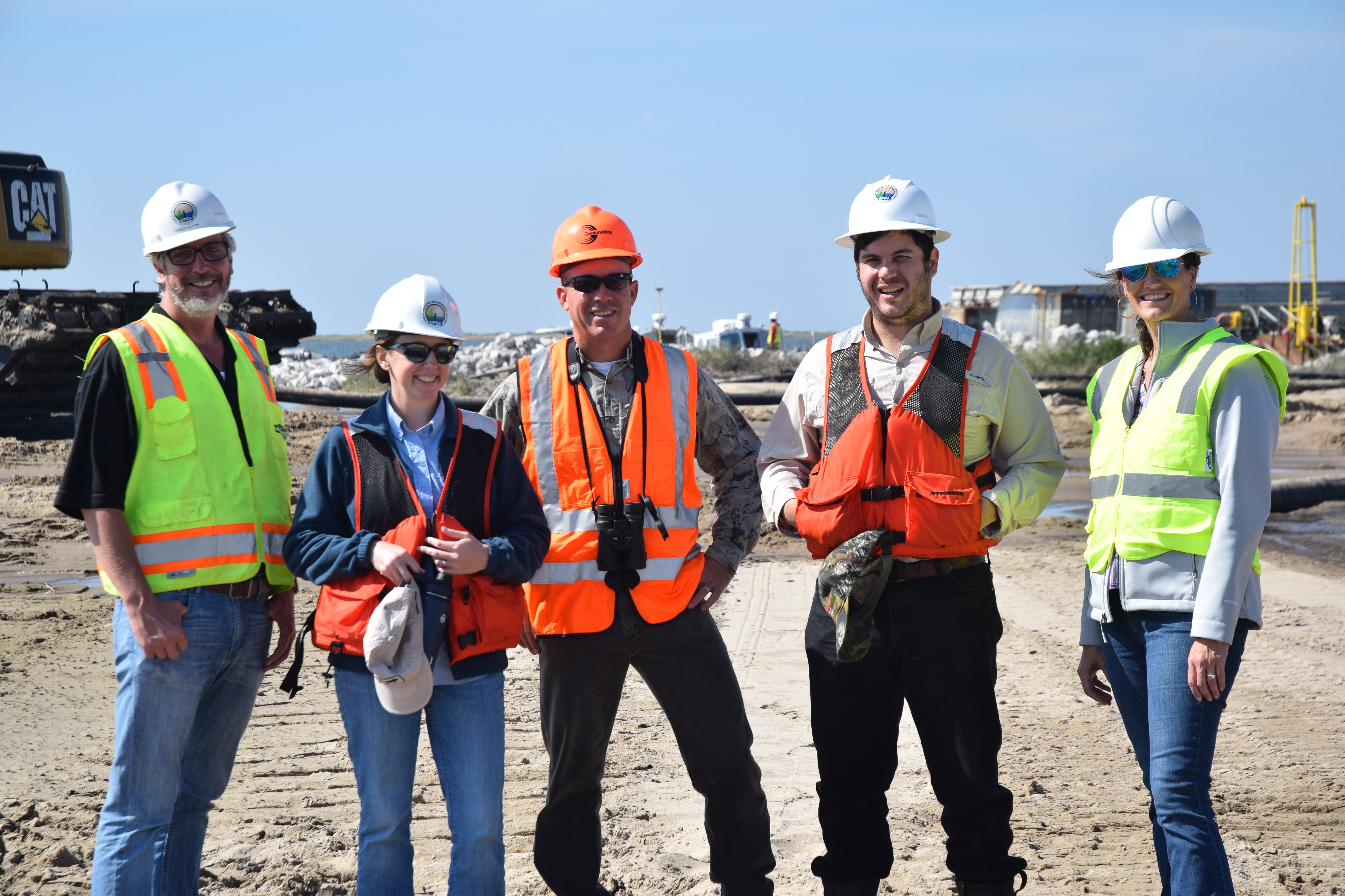 Some of the Queen Bess Island project team members from left to right: Garvin Pittman, Katie Freer, Todd Baker, Jacques Boudreaux and Amanda Phillips.