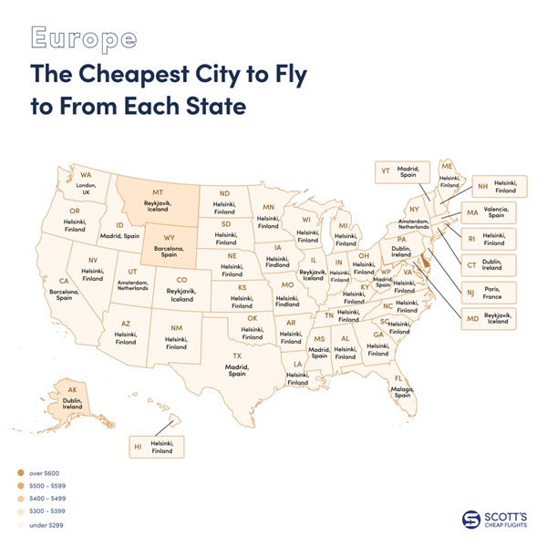Mapping the Cheapest Places to Fly From Each State