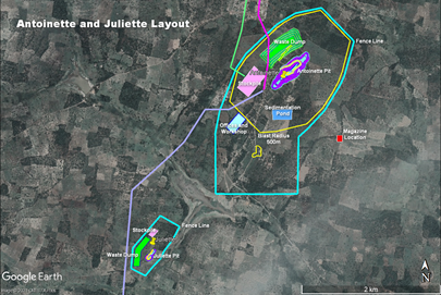 Figure 3: Bagoé Mine Layout – Antoinette and Juliette deposits