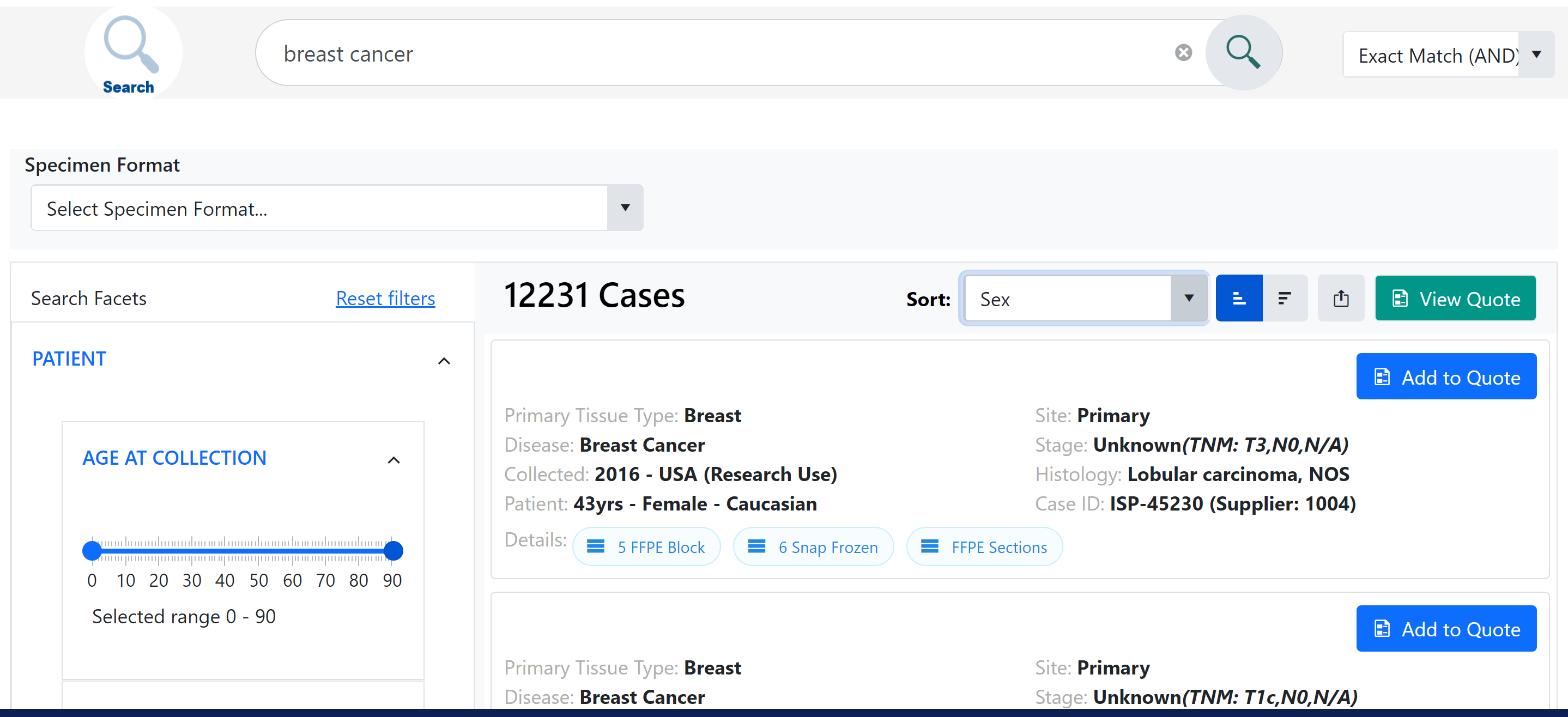 Enhanced iSpecimen Marketplace Search Interface