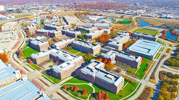 Aspiria campus in Overland Park to use 100% green energy. Image courtesy of Heartland Drone Company.
