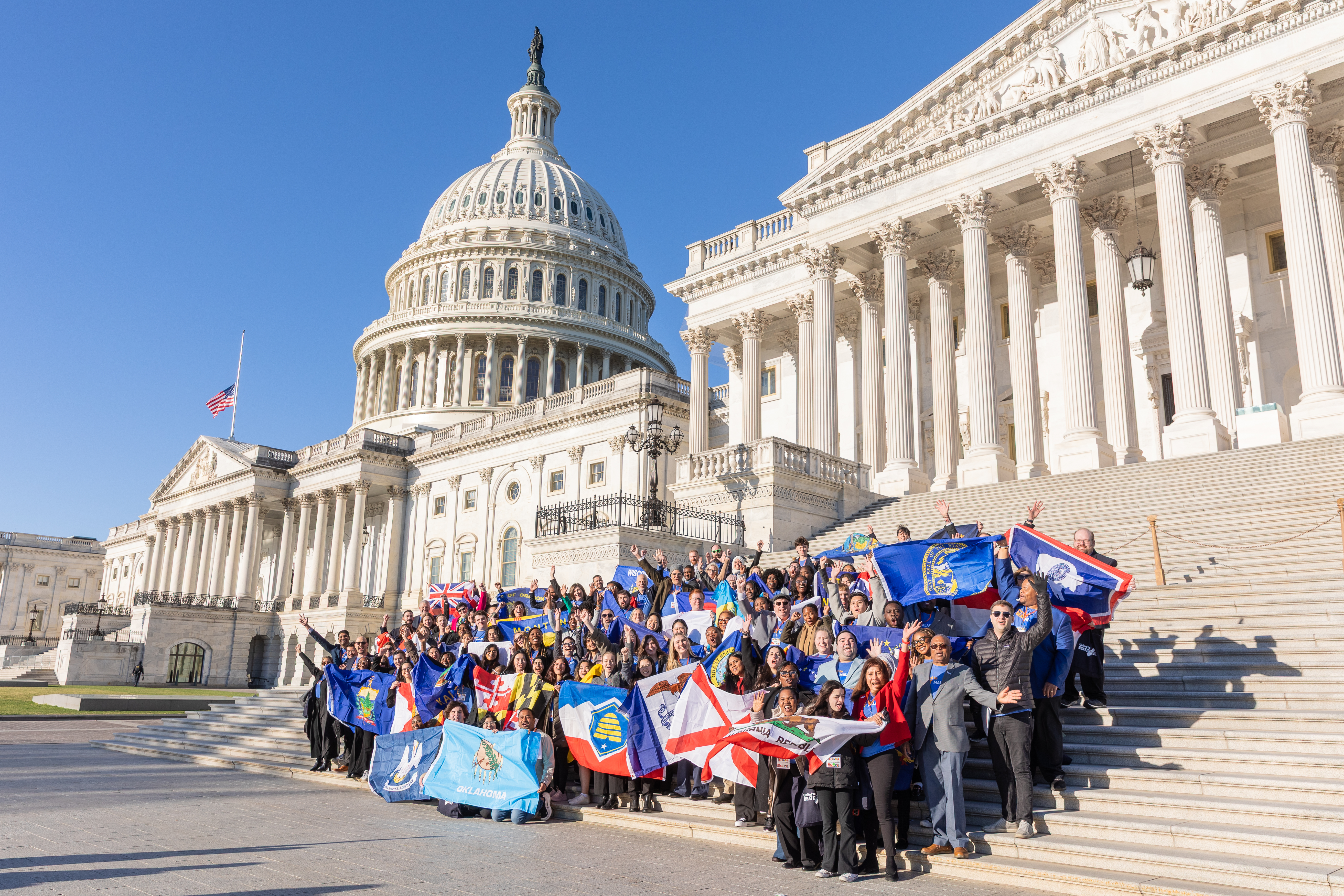 Advocates gather at the Capitol Hill in Washington, D.C. during the 2025 United to Beat Malaria Leadership Summit, demonstrating global solidarity to 