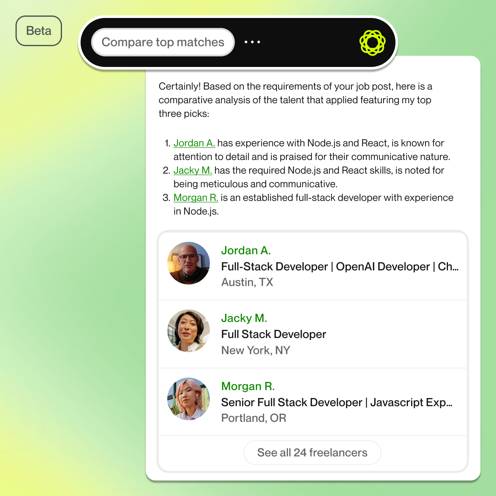 Uma evaluates candidates