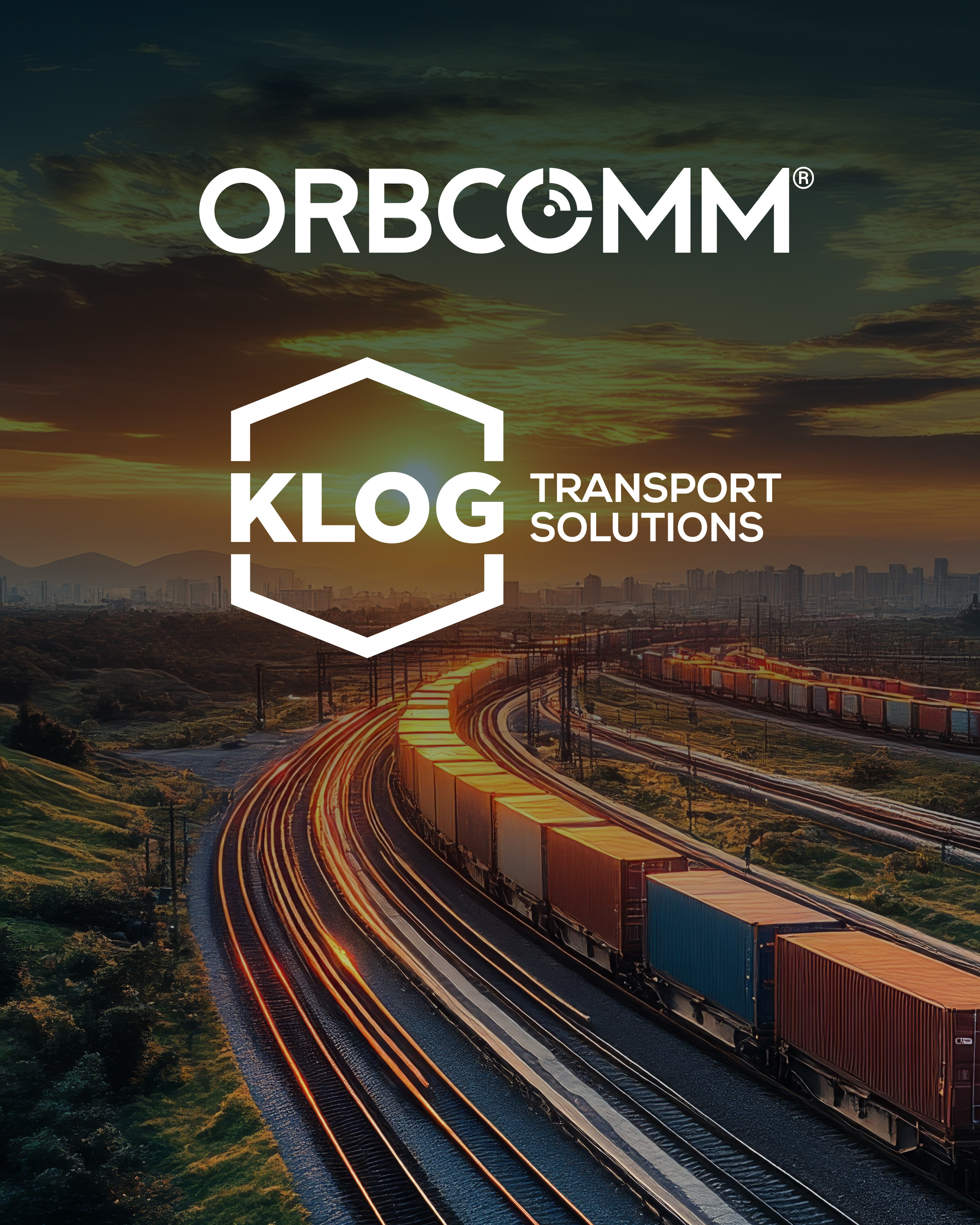 A picture of ORBCOMM and KLOG's logo with the background of a train.