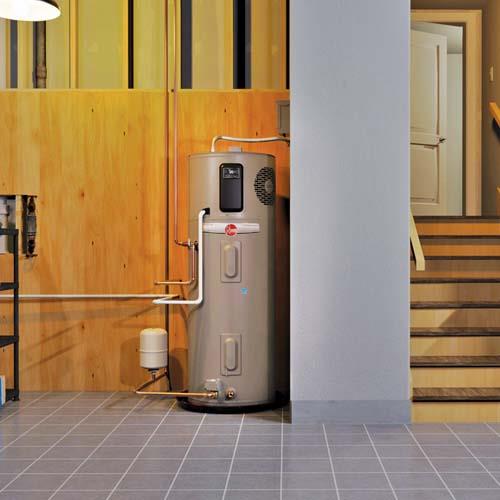 Rheem’s ProTerra-model hybrid electric water heater beats a standard electric unit four times over in terms of energy costs and the ability to quickly heat the water.