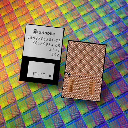 Uhnder's digital radar-on-chip will be fully automotive qualified in April 2022.  Shown here are the front and back of chip.