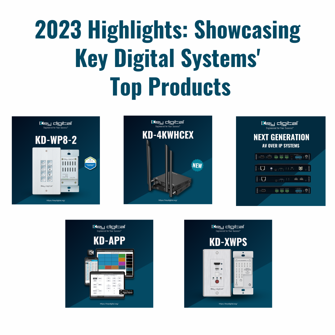 The second-generation KD-IP922-II (Encoder and Decoder front and back shown), and the visually identical KD-IP1022-II encoders and decoders, provide full-featured, uncompromised 4K performance with a refined and comprehensive feature set for the creation of infinitely scalable AV over IP systems at dramatically reduced cost than their predecessors