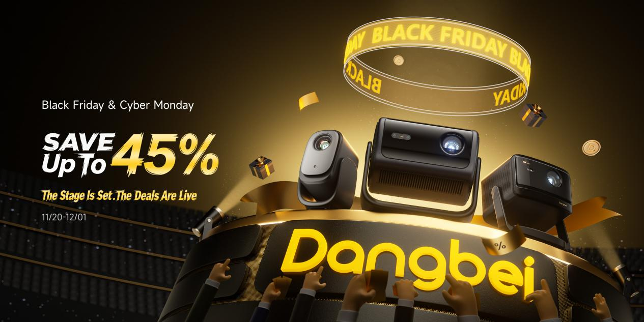 Dangbei Black Friday and Cyber Monday promo graphic showing up to 45% off, Nov 20–Dec 1.