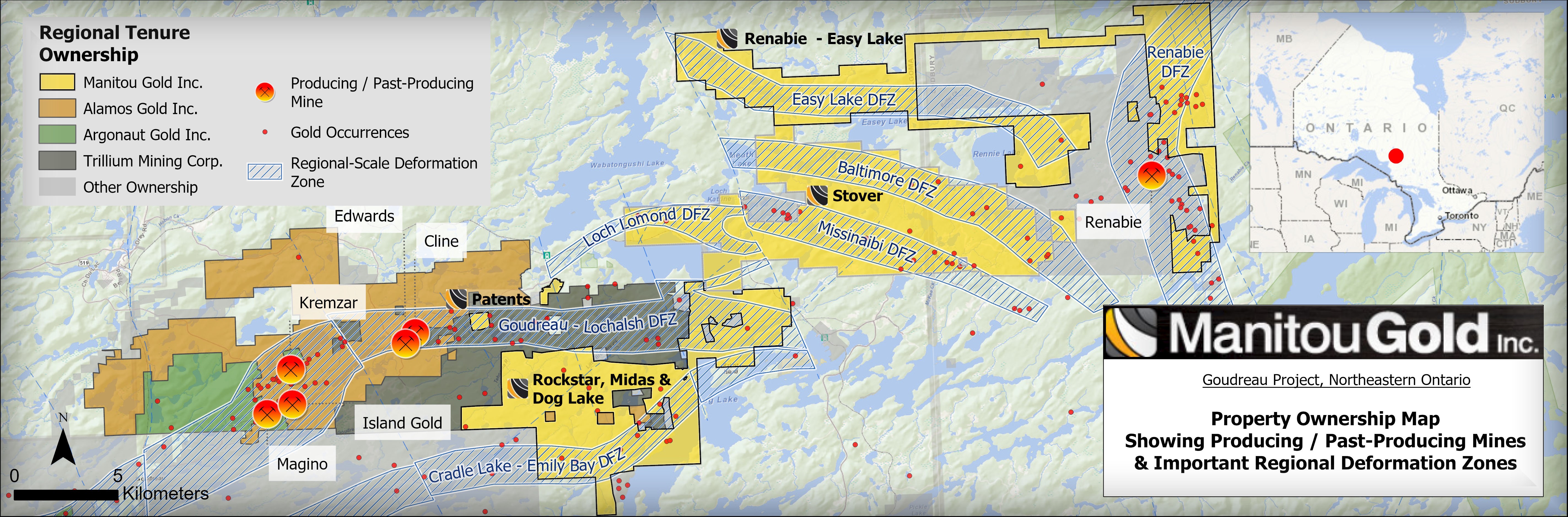 Figure 1 – Manitou Gold Properties