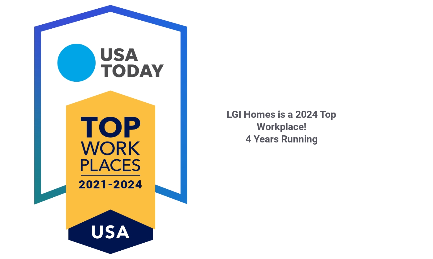 LGI Homes, one of the nation’s largest and most recognized homebuilders, received the 2024 Top Workplace USA award issued by Energage and USA Today.