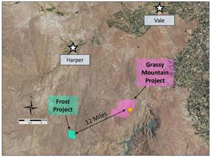 Frost Project location map relative to the Company’s flagship Grassy Mountain asset