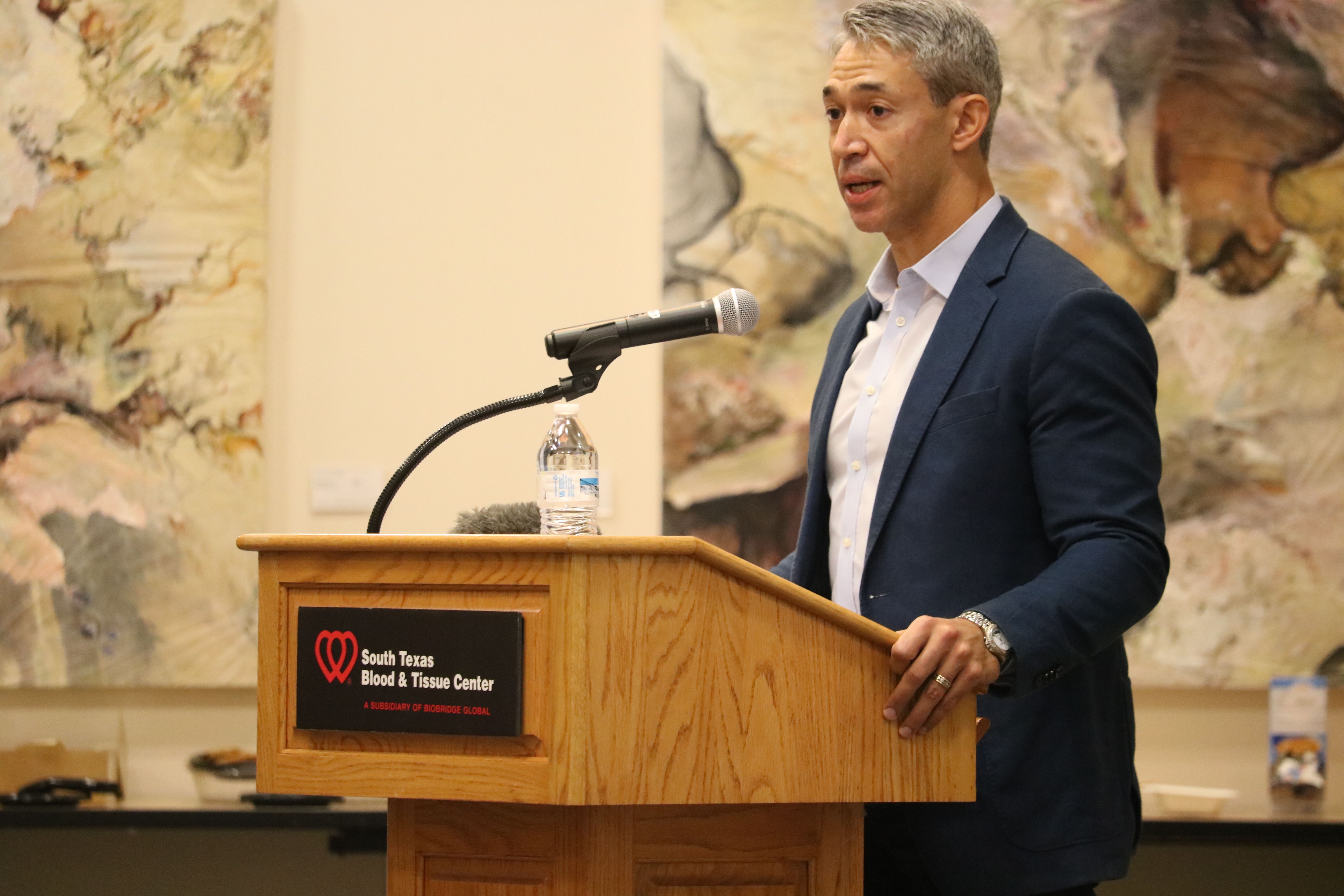 San Antonio Mayor Ron Nirenberg speaks during the announcement of the South Texas Blood & Tissue Center's participation in the national Blood Emergency Preparedness Corps on Saturday, Sept. 11 at the South Texas Blood & Tissue Center. The Blood Emergency Readiness Corps is made up of blood centers from five states that have committed to collecting extra blood units on a rotating, “on-call” schedule. 