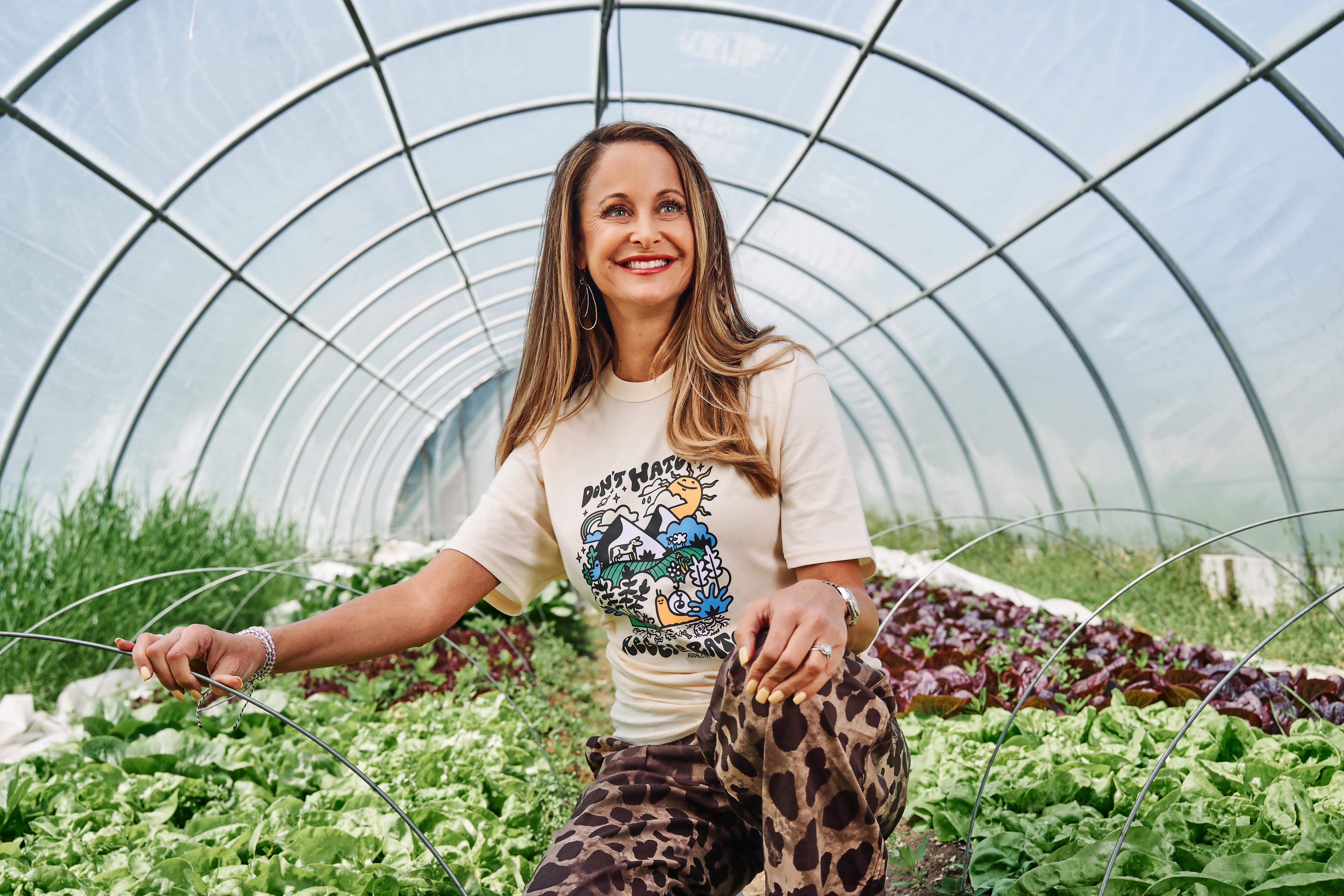 YES AND Founder and Rodale Institute Ambassador Marci Zaroff models the new Don't Hate, Regenerate t-shirt