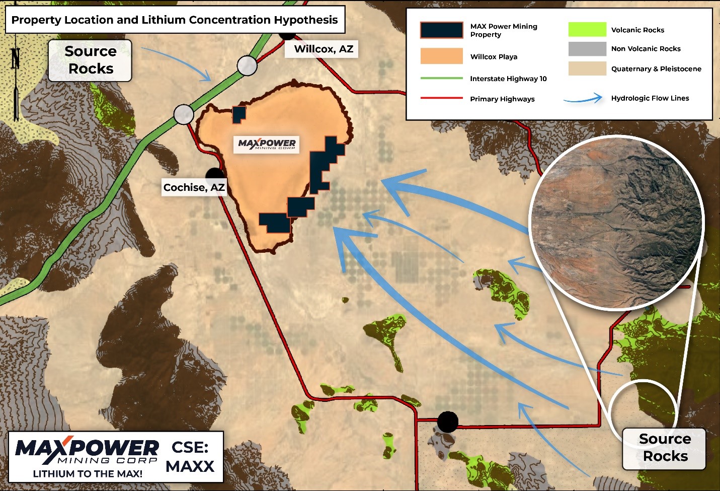 Figure 2-Property Location and Lithium Concentration Hypothesis - Max Power Mining