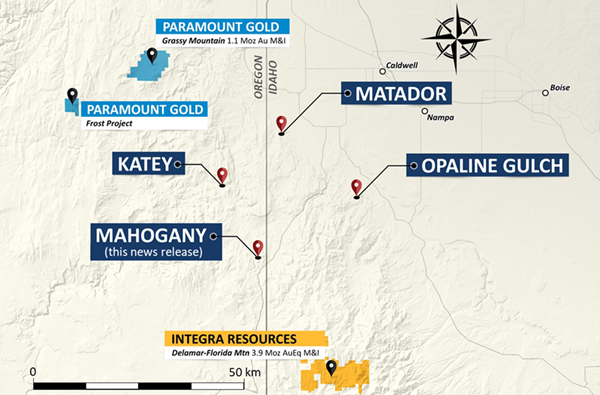 Figure 1 - Location of the Mahogany Project and other Headwater projects in the region