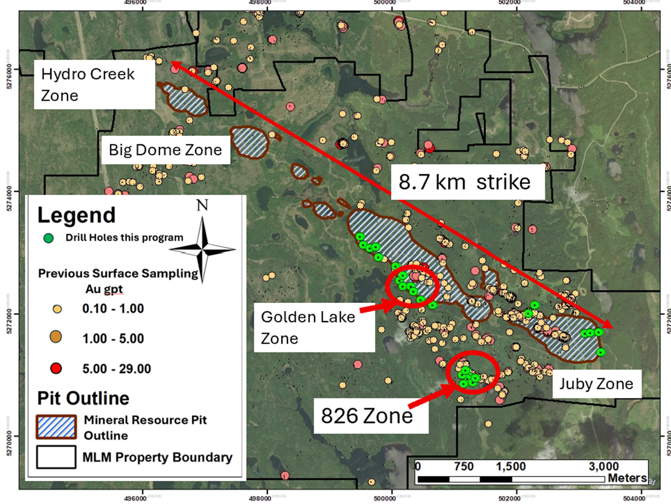 Juby Gold Project - Plan View of Exploration Drilling program showing location of drill holes planned across the resource.