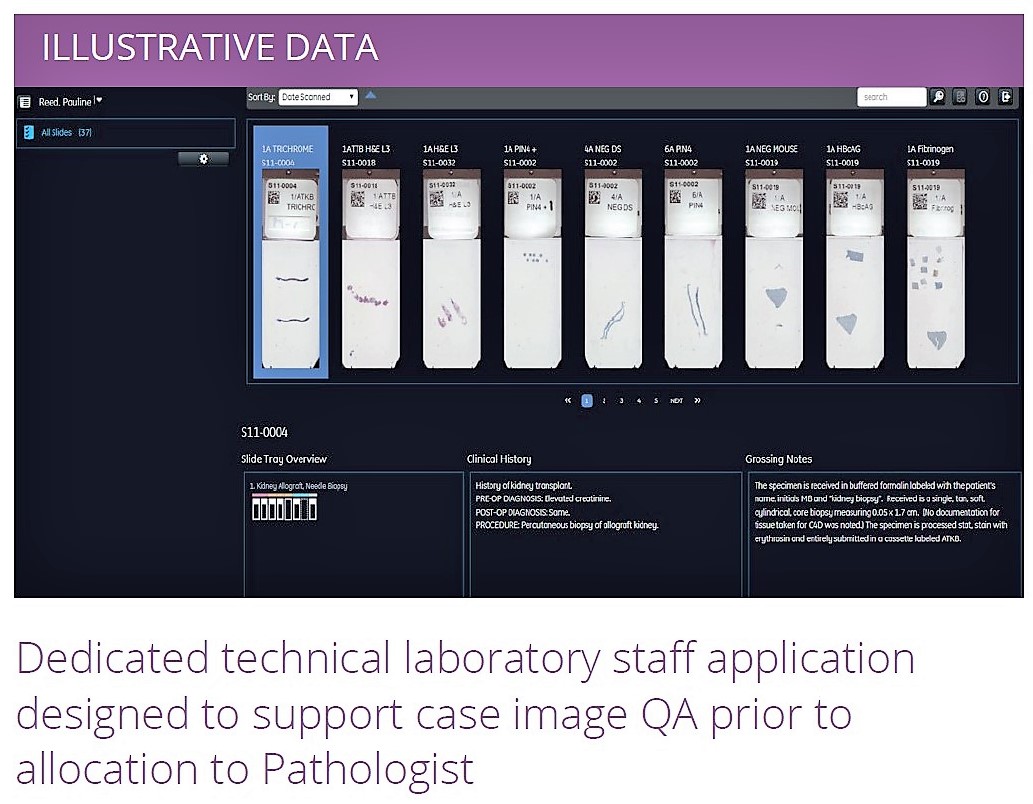 Dedicated technical laboratory staff application user interface designed to support case image quality assurance prior to case allocation to pathologist.
