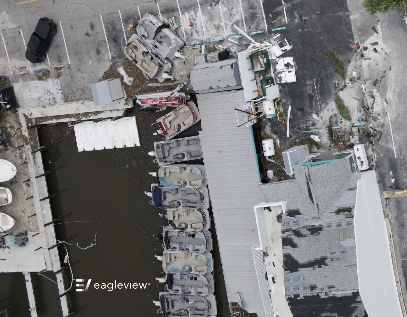 EagleView's aerial imagery showcases a destroyed marina in Siesta Key, Florida in the wake of Hurricane Milton