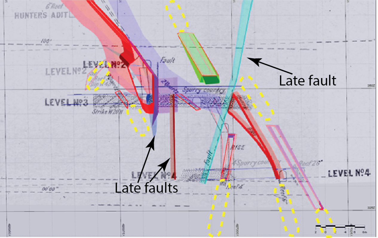 Figure 16 Bendigo style saddle reef,  section A-A’ for Figure 14 at Pioneer Prospect