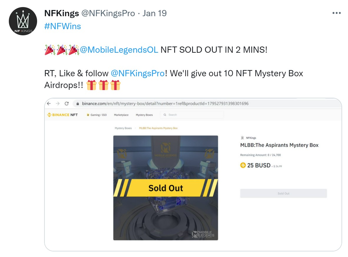 SOLD OUT! Mobile Legends: Bang Bang First-ever NFT sold out on Binance NFT in 2 Minutes!