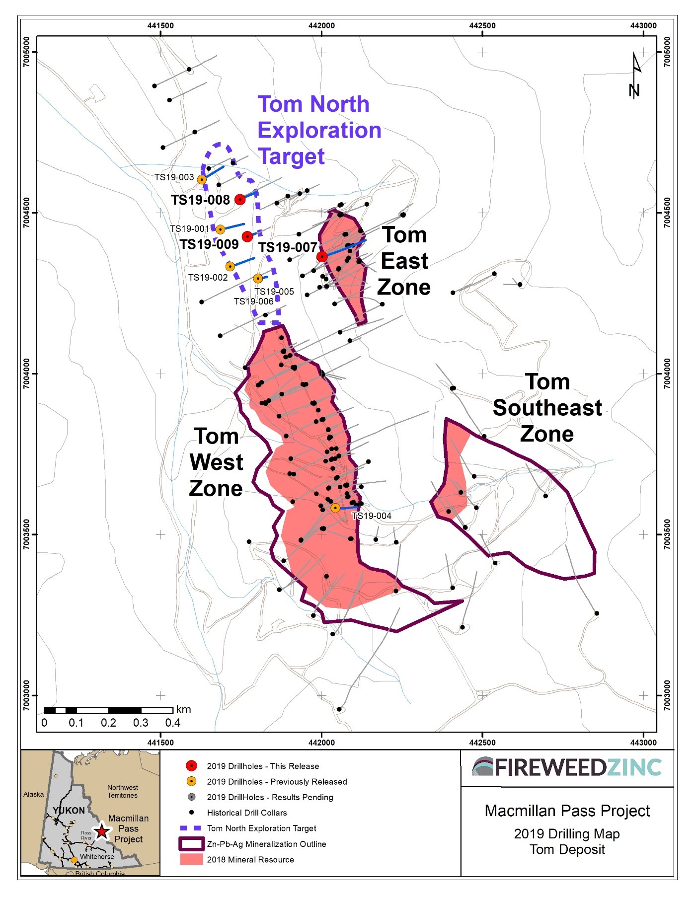 Macmillan Pass Project 2019 Drilling Map Tom Deposit