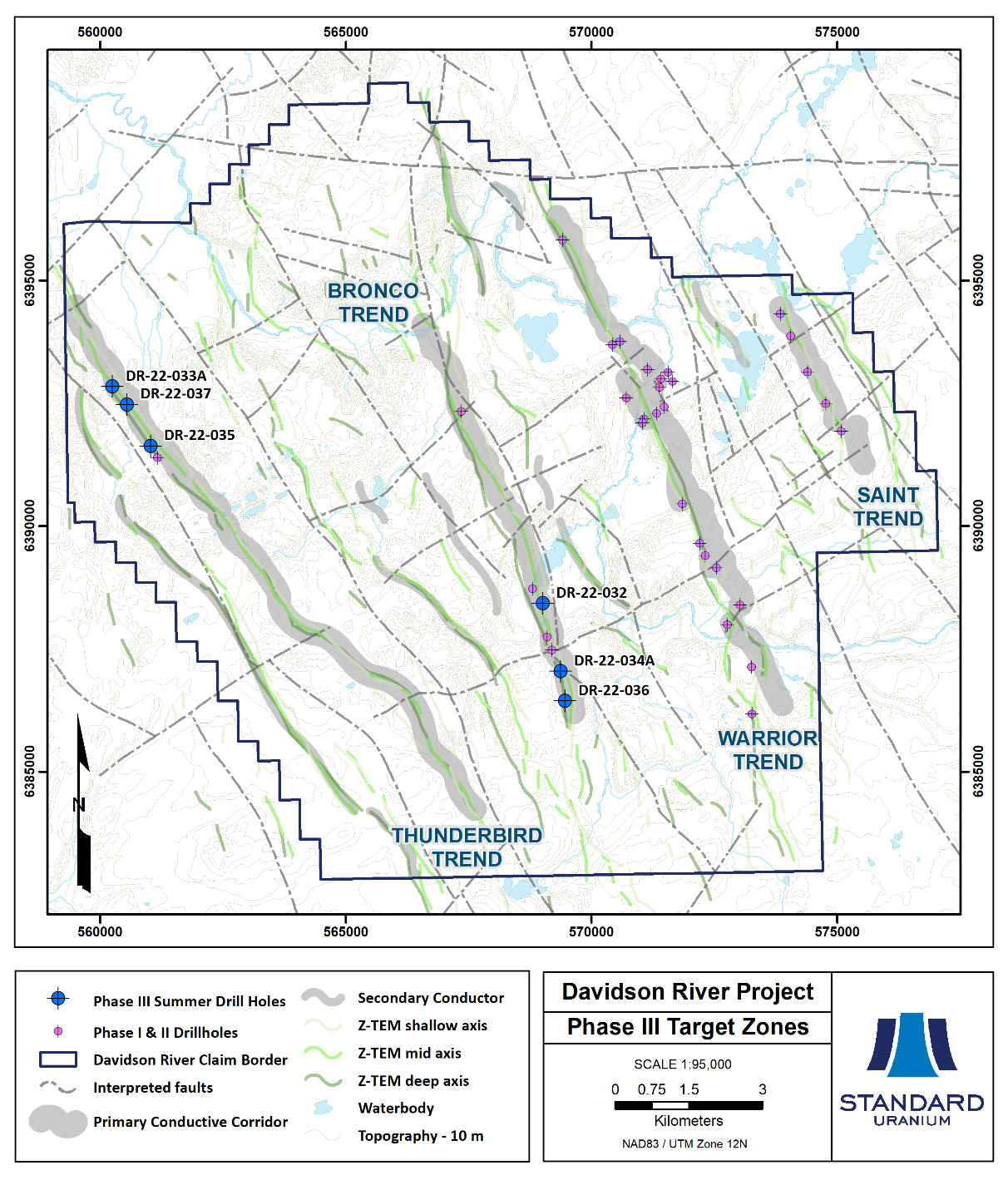 Figure 1. Plan map highlighting current Phase III Summer 2022 drill holes at Davidson River.