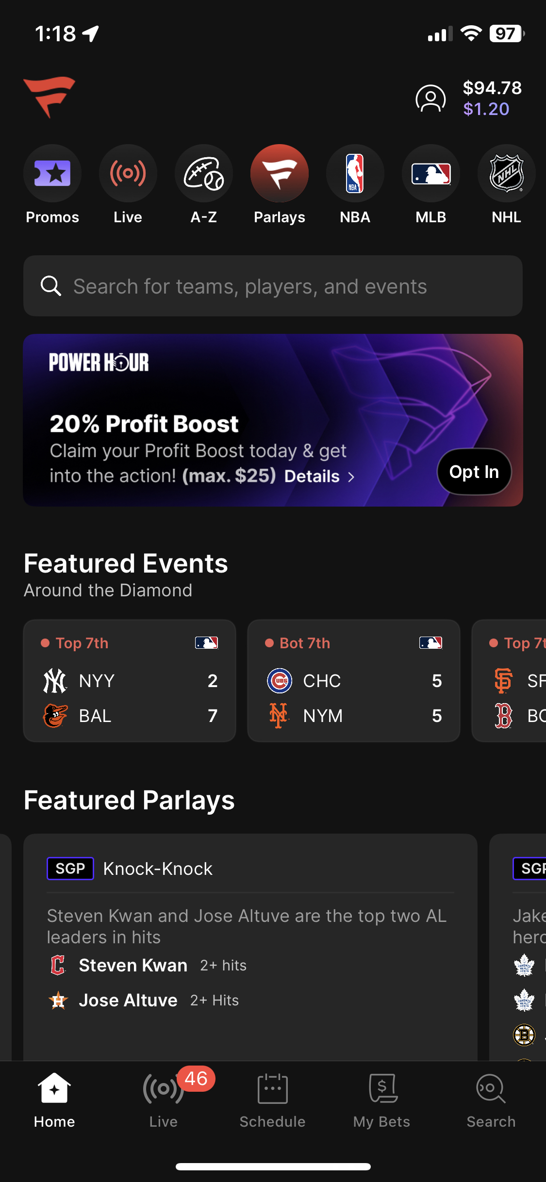 Fanatics Sportsbook Discover Page Baseball