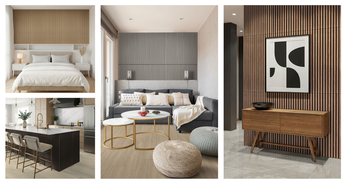 24" x 48" Acoustic Wood Slat Panels Collage