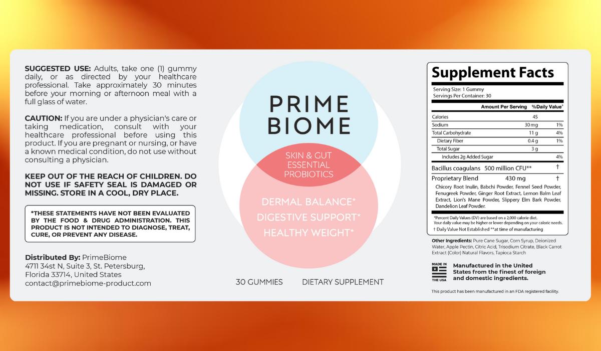 Prime Biome - Supplement Facts