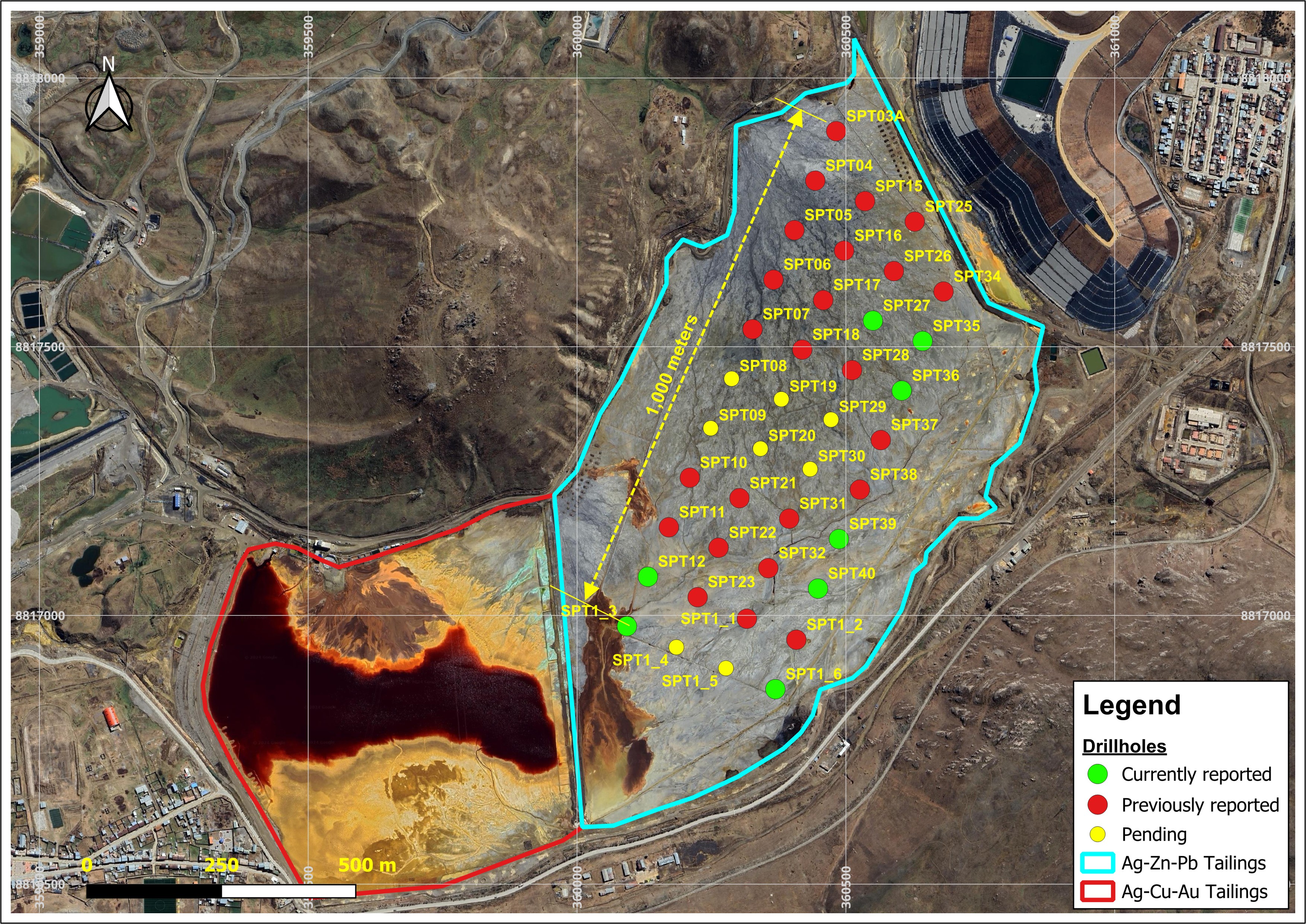 Figure 1: 40-hole Quiulacocha Drill Program showing drillholes related to this press release