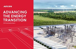 Cover of Aecon's 2023 Sustainability Report - Advancing the Energy Transition