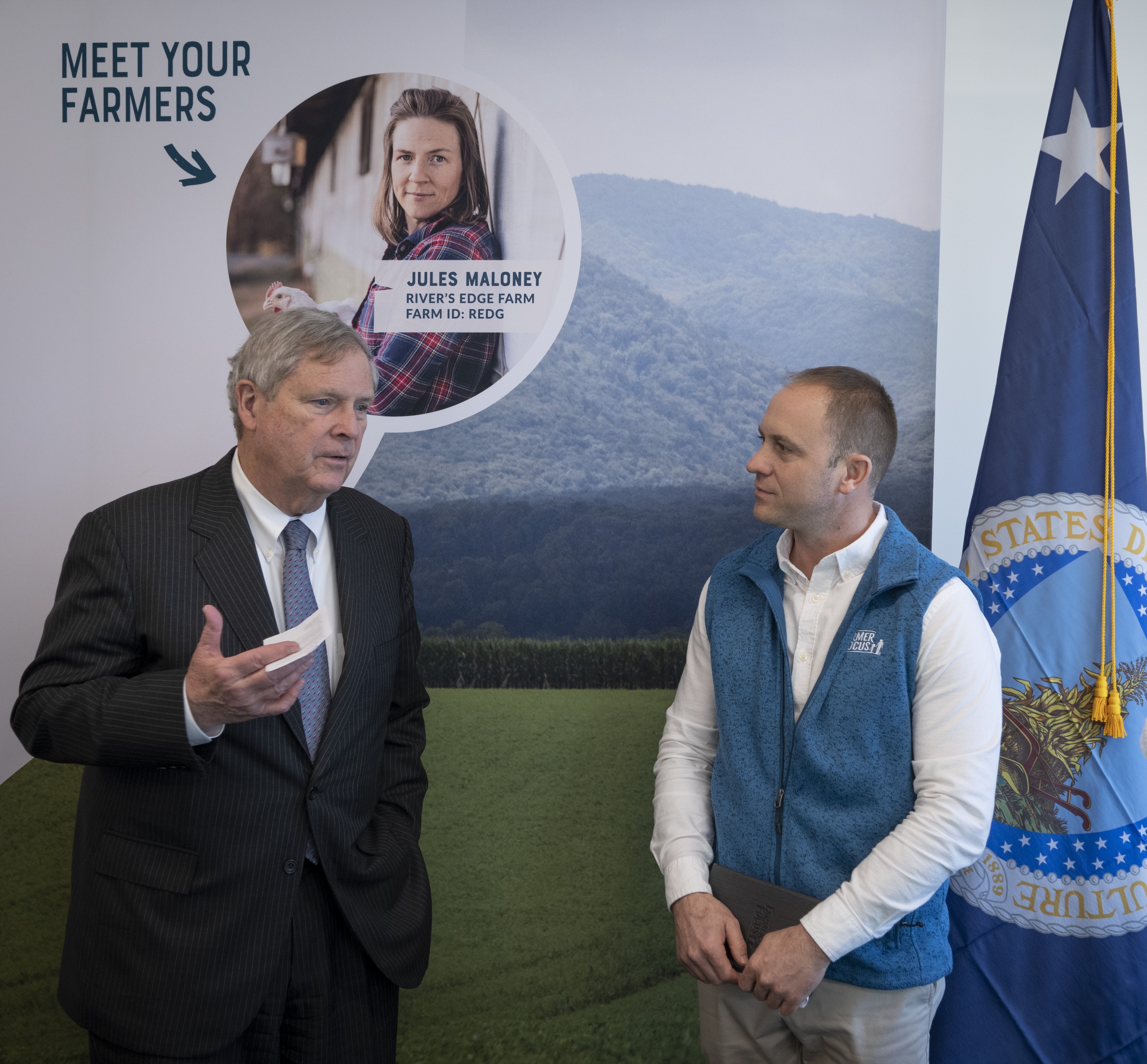 Tom Vilsack, U.S. Secretary of Agriculture Tom Vilsack, and Corwin Heatwole, Founding Farmer and Chief Executive Officer of Farmer Focus