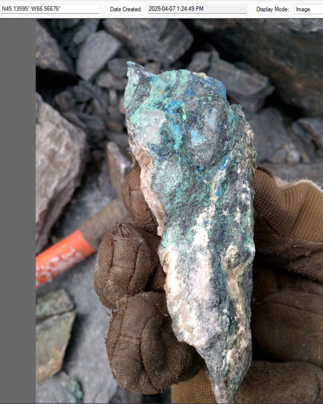 rock chip demonstrating copper mineralization 3