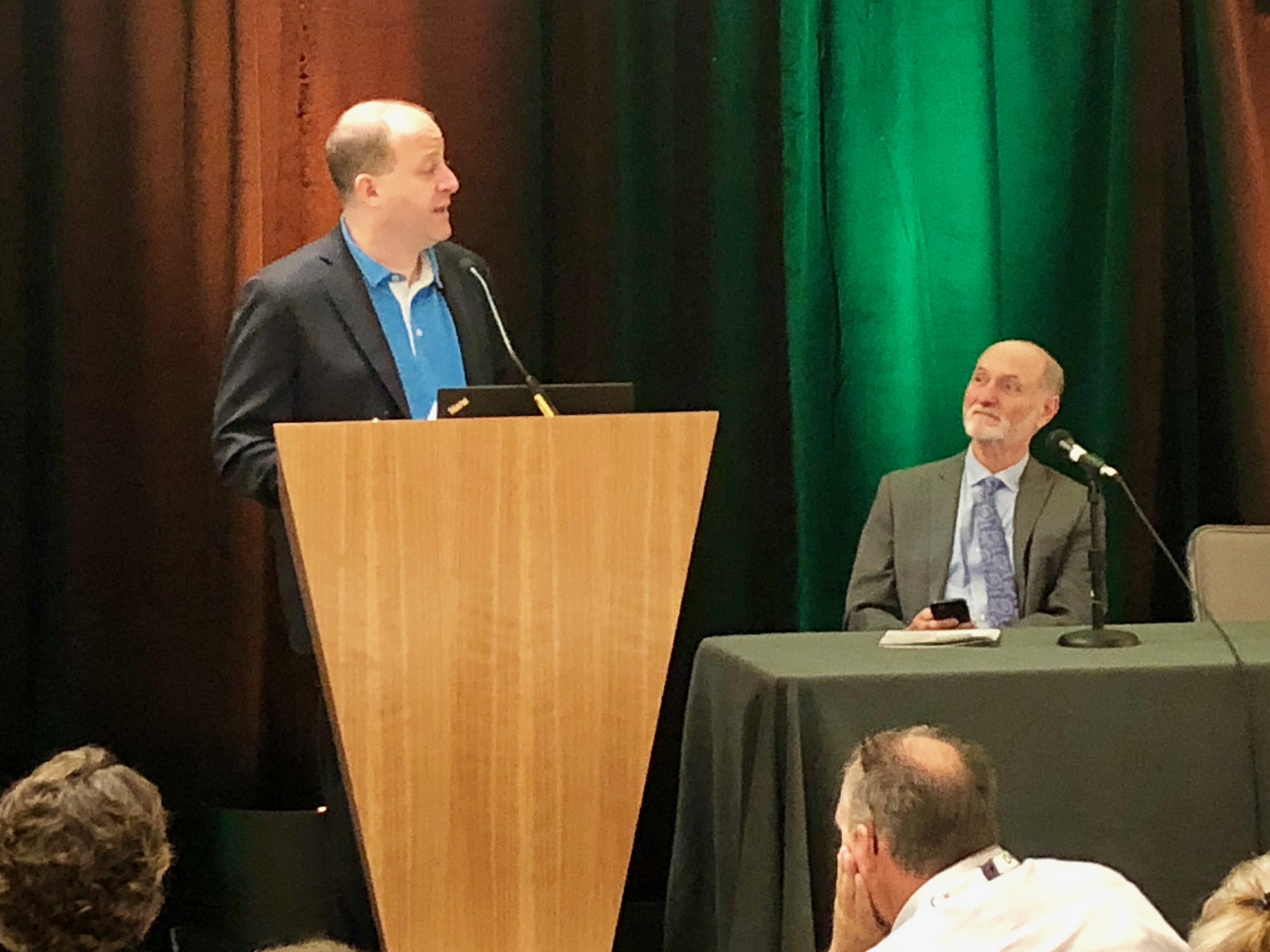 CO Gov. Jared Polis (left) delivers keynote at AHPA Hemp-CBD Supplement Congress