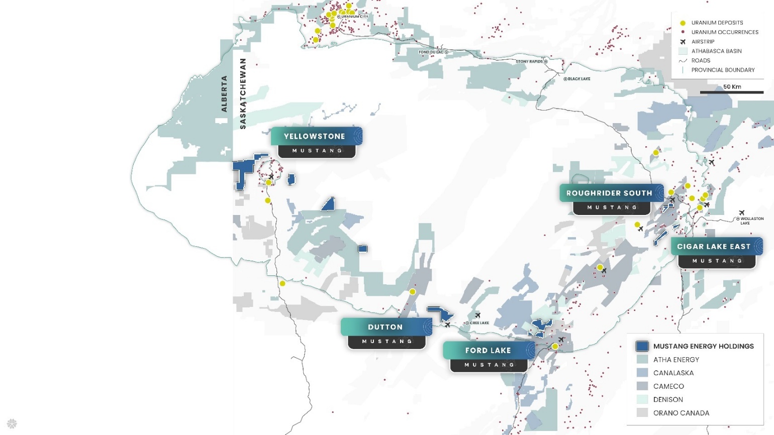 Mustang Energy Corp.'s Projects Map in the Athabasca Basin, Saskatchewan