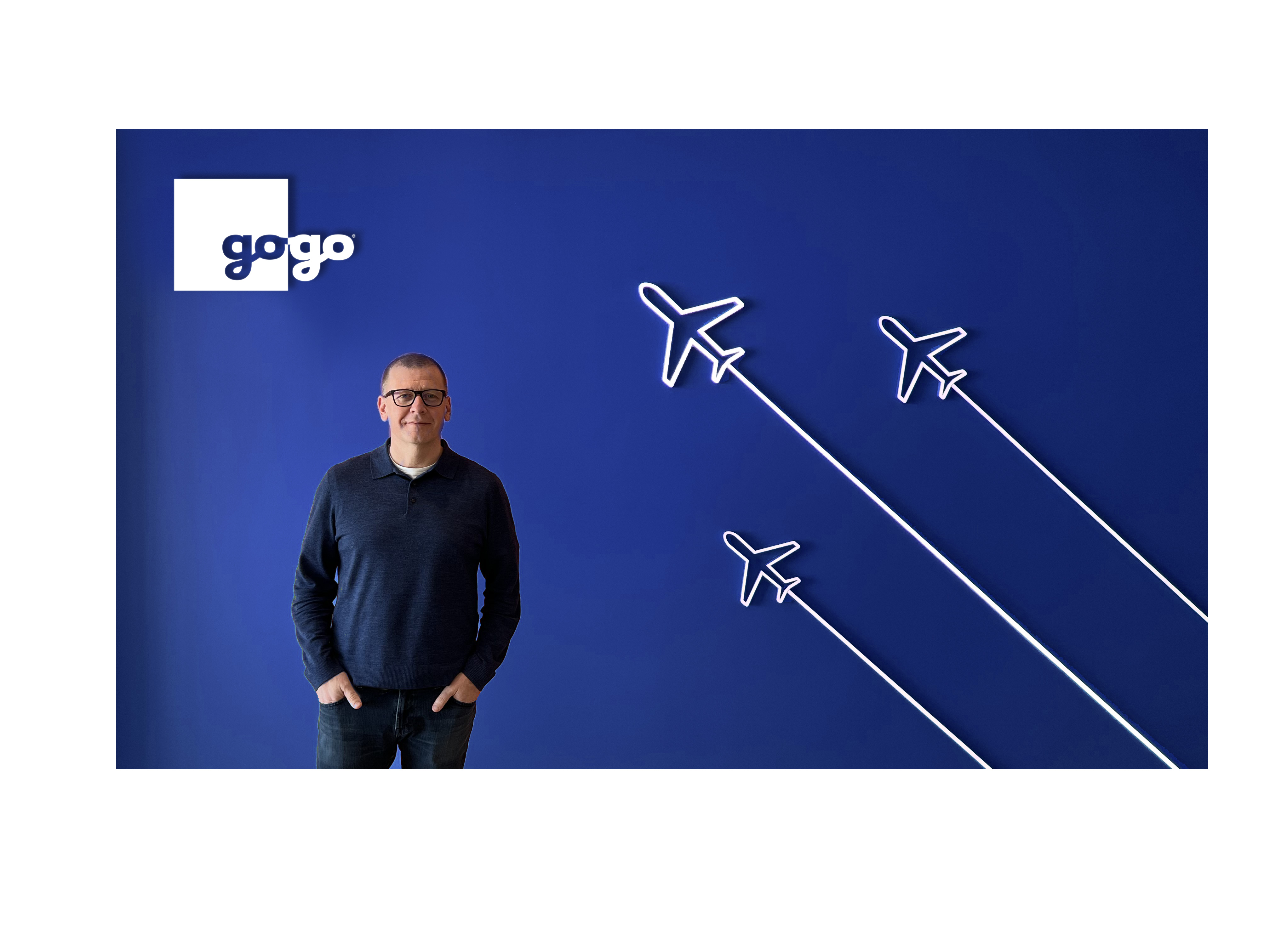 Chris Moore, CEO Gogo, showcases new brand.